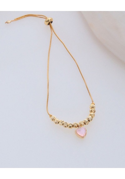 Altın Kaplama Pembe Kalp Dorika Sıkıştırılabilir Çelik Bileklik Gold