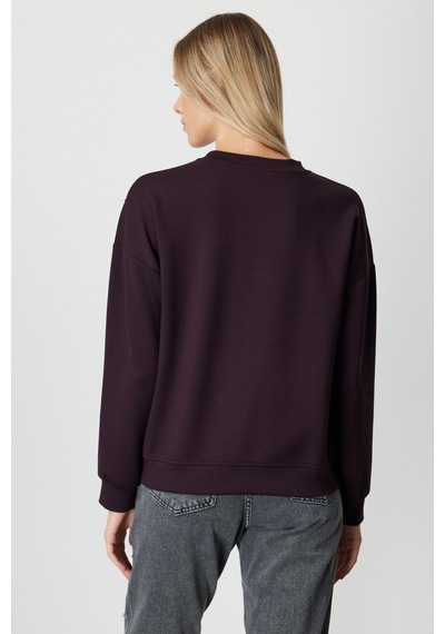 On Kadın Omuzları İncili Sweat 66338 Bordo Bordo