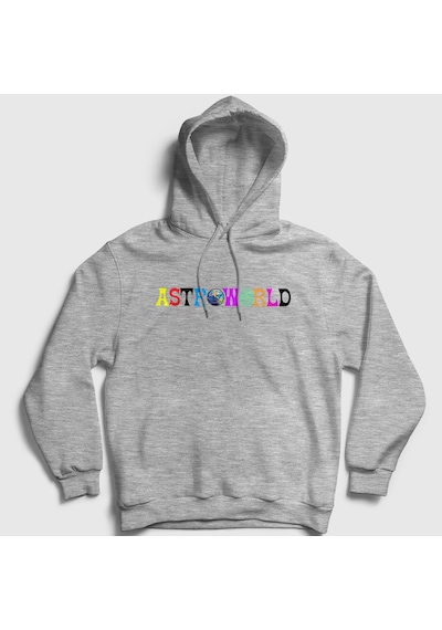 Presmono Unisex Astroworld Travis Scott Kapüşonlu Sweatshirt Gri Melanj