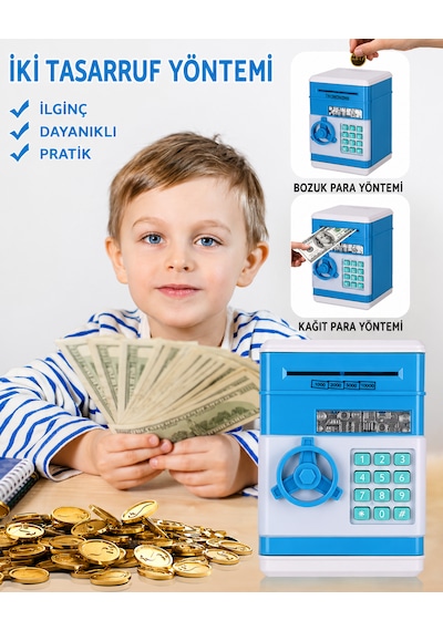 Çocuk Dijital Fotoğraf Makinesi + Şifreli Elektronik Kumbara Seti Eğitici Oyuncak Para Biriktirme & Fotoğraf Çekme
