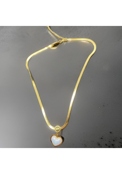 İnci Detaylı Kalp Model Gold Renk 316l Antialerjik Çelik Kadın Kolye