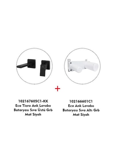 Eca Tiera Ankastre Lavabo Bataryası Mat Siyah Set