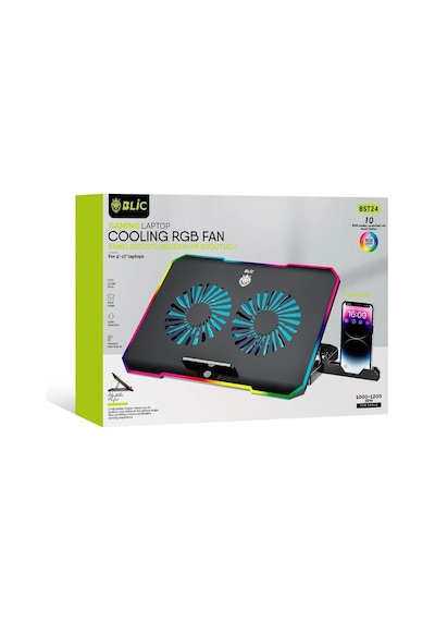 Miaxtreme Siyah Rgb 2 Fanlı 9-17" Inç 1.200rpm Telefon Tutacaklı Notebook Dizüstü Soğutucu Stand