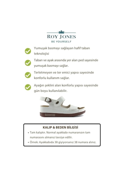 Roy Jones 3014 Ortopedik Çift Bantlı Tokalı Kadın Sandalet 167800000333 05 Beyaz Beyaz