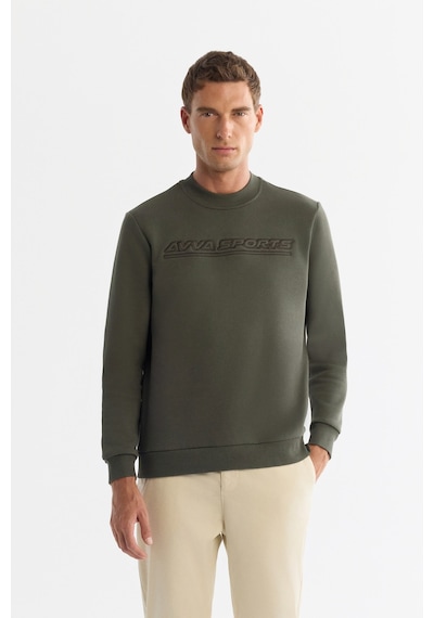 Avva Erkek Haki Bisiklet Yaka 3 İplik Şardonlu Baskılı Regular Fit Sweatshirt A42y1306