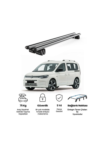 Pençe Volkswagen Caddy Van 2015- Uyumlu Gri Ara Atkı Port Bagaj Tavan Barı