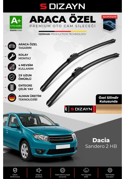 S-dizayn Dacia Sandero 2 Hb Ön Cam Silecek Seti 2013-2016 Premium Araca Özel 55-50 Cm A+ Kalite