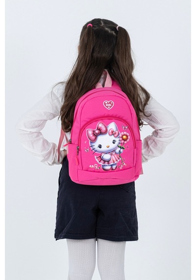 Pembe Hello Kitty Figürlü Kız Çocuk Anaokulu Sırt Çantası Çiçek Desenli, Sevimli Kreş Çantası Pembe
