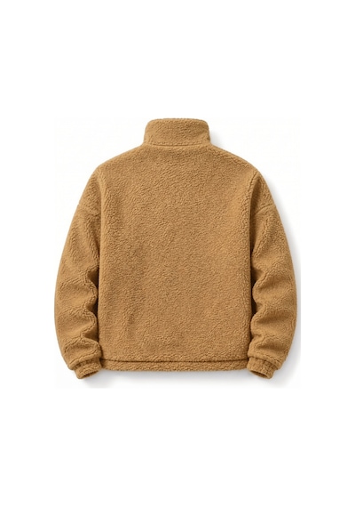 Genius Store Oversize Peluş Erkek İçi Polarlı Tam Fermuarlı Sherpa Sonbahar Kış Kadın Polar Sweatshirt Oversıze-pelus Bej