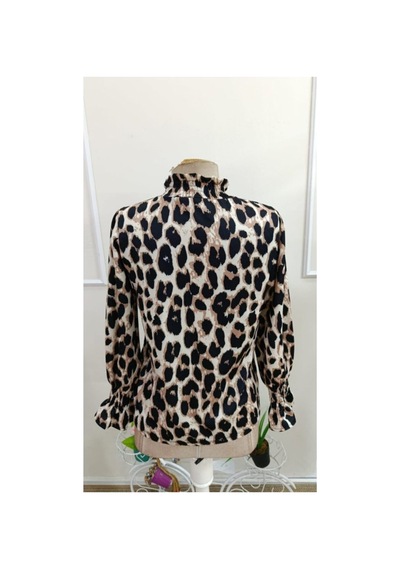 Butik İstanbul Kadın Uzun Kollu Balıkçı Yakalı Desenli Modal Bluz Leopar
