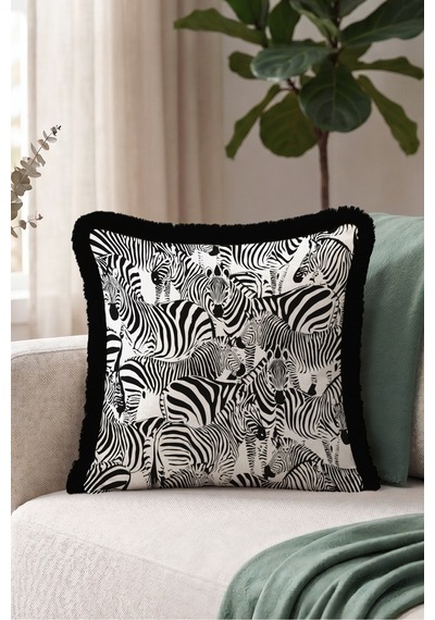 Safari Zebra Motifli Şatafatlı Saçaklı Yastık Kılıfı - Egzotik Hayvan Siyah Püsküllü Kırlent Kılıfı Buzlu Ufuk Mira Safari Zebra Motifli Şatafatlı Saçaklı Yastık Kılıfı - Egzotik Hayvan Siyah Püsküllü Kırlent Kılıfı Buzlu Ufuk Mira