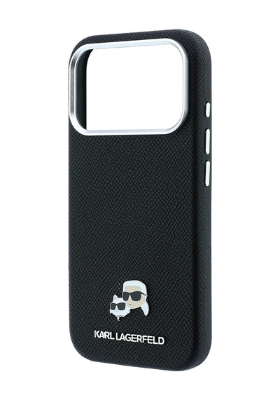 Apple Uyumlu iPhone 18 Pro Kılıf Karl Lagerfeld Lisanslı M-safe Özellikli K&c Heads Metal Logolu Pu Kapak Siyah