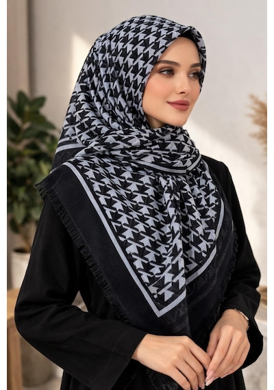 Sinem Emprime Koton Eşarp - Siyah / Gri-6291 Siyah,beyaz-08