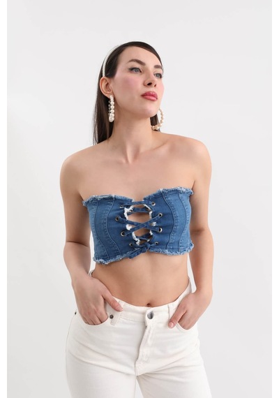 Blue White Kadın Jean Yelek Açık Mavi