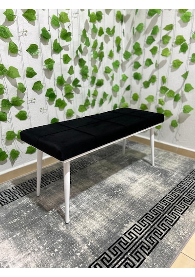Özcan Metal Beyaz Metal Ayaklı Metal Kasalı Bench Mutfak Salon Antre Yatak Odası Balkon Puf Bank Siyah