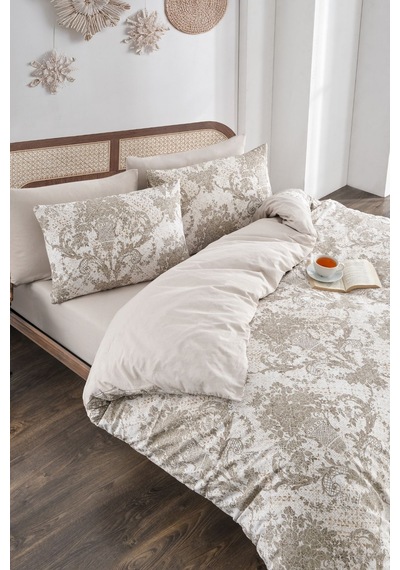 Veramoni Soft Dreams Soft Dreams Çift Kişilik Pamuklu Desenli Nevresim Takımı - Bej