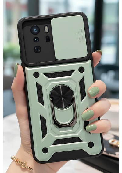 Tr Xiaomi Poco X3 Gt İle Uyumlu Kaze Tora Kamera Korumalı Sürgülü Yüzüklü Armor Military Tank Kızaklı Kılıf