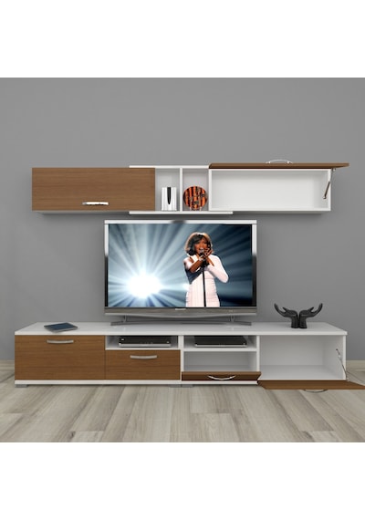 Decoraktiv Eko 5220 Slm Krom Ayaklı Tv Ünitesi Tv Sehpası Beyaz - Ceviz