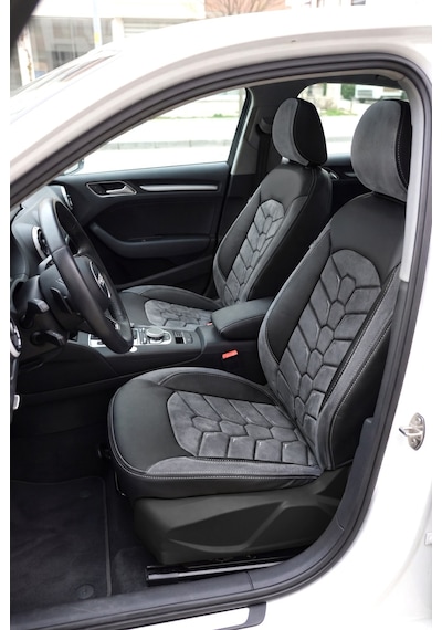 Füme - Siyah Panda Audi A3 Sedan 2014 - 2020 Arası Uyumlu Araca Özel Taytüyü Oto Koltuk Kılıfı