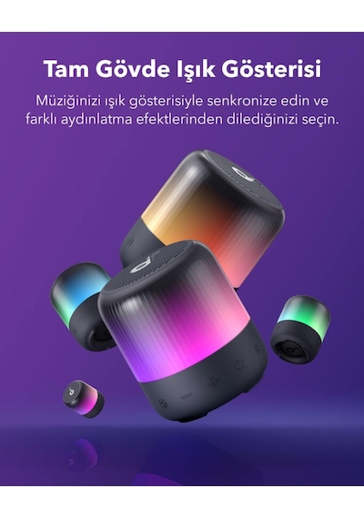Anker Soundcore Glow Mini Taşınabilir Hoparlör - 360 Ses Bluetooth Hoparlör - Işık Gösterisi - 12 Saat Pil - A3136
