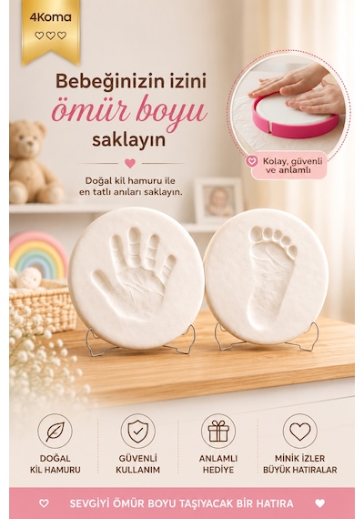 Bebek Hediyelik Yeni Doğan Anı Seti Yenidoğan Hediyesi Hatıra Çerçevesi Kil Baskı Seti