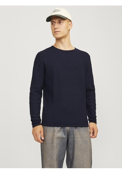 Jack & Jones Erkek Bisiklet Yaka Düz Renk Örgü Kazak - Cooper - 12258407 Mood Indigo