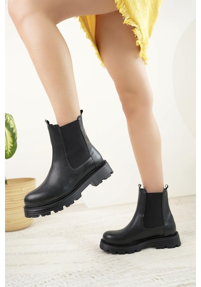 Nesil Shoes Swell 3080 Siyah Çift Lastikli Kadın Bot-siyah Siyah