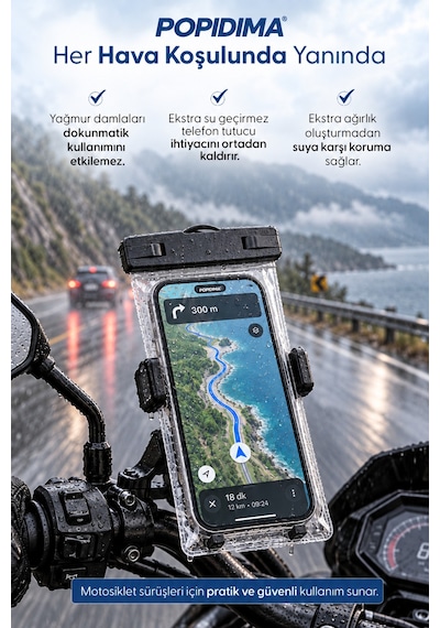 Universal Su Geçirmez Şarj Girişli Motosiklet Scooter Bisiklet Atv Telefon Tutucu Poşet Kılıf Beyaz