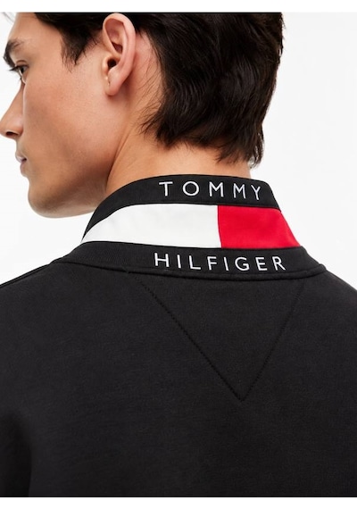 Tommy Hilfiger Yarım Fermuar Dik Yaka Sweatshirt Siyah