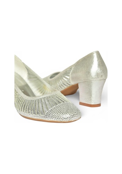 Fox Shoes Y820854514 Gümüş Sim Kalın Topuklu Kadın Ayakkabı Gümüş