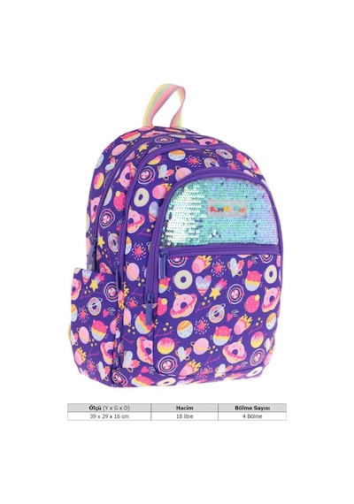 Kaukko Kids Kız Çocuk Mor - Pullu Şekerleme Desenli Dört Gözlü Okul Sırt Çantası - L5216 Mor