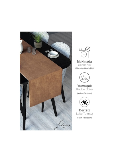 Kadife Efektli Kahve Köpüğü Rengi Aura Serisi Runner 40 X 140 Kahve Köpüğü