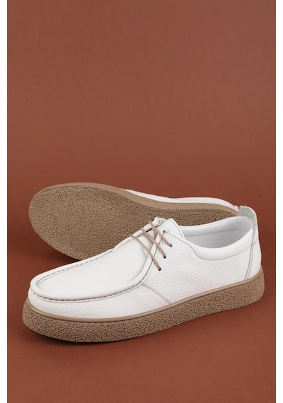 Gondol Erkek Hakiki Deri Casual Derby Ayakkabı Moc-toe Cz.102 Beyaz