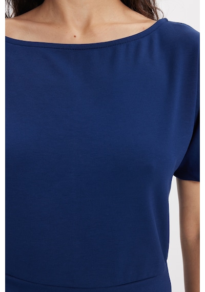 Tudors Kadın Slim Fit Dar Kesim Kısa Kollu Kayık Yaka Lacivert Tişört-50566