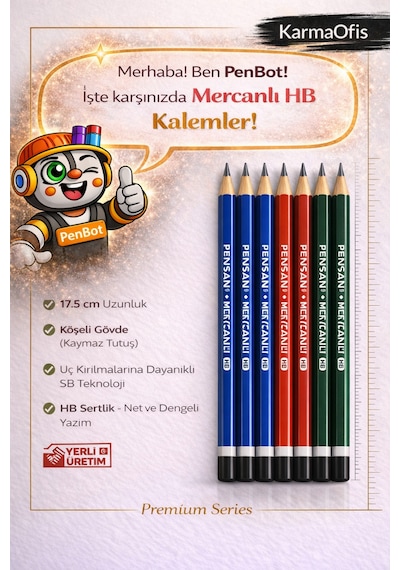 Mercanlı Hb Kurşun Kalem Kırmızı Tek Renk 12 Adet, Köşeli Gövde, 17.5 Cm Kırmızı 12li