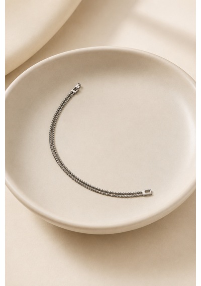Balenbi Jewelry Kadın Çift Sıralı Boncuk Zincir Kararmaz Çelik Bileklik Gümüş Renk 1125