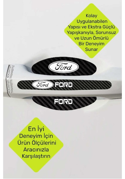 Karbon Kaplama Ford Universal Kapı Kolu Koruma Seti 8 Parça, Şık Beyaz Yazılı Folyo