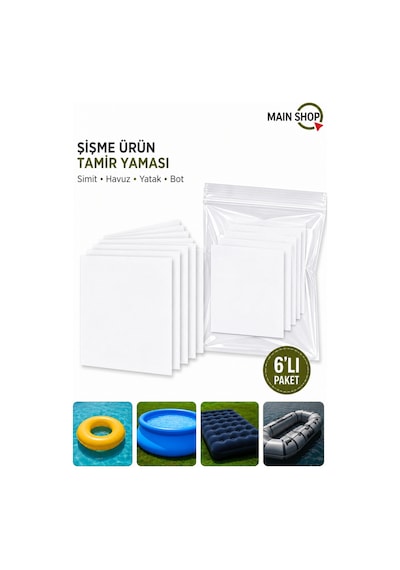 Mainshop 6'lı Set Pratik Şişme Simit, Havuz Ve Deniz Botu Tamir Yaması - Kendinden Yapışkanlı Onarım Seti M-51