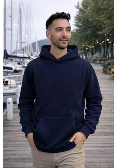 Luxıc Core Erkek Oversize Kapüşonlu Sweatshirt Lacivert Geniş Kalıp, Rahat Fit, Günlük Kullanım