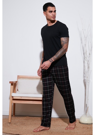 Buratti Pamuklu Regular Fit Normal Bel Düz Paça Cepli Erkek Pijama Altı 6574003 Siyah-Bordo