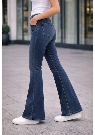 Cedy Denim Cedy Denım Yüksek Kalite Kadın 5 Cep Düşük Bel İspanyol Paça Skinnyfit Esnek Jean Pantolon C619 Mavi