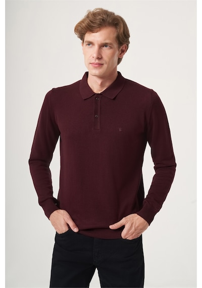 İmza Bordo Polo Yaka Uzun Kol Örme Comfort Fit Pamuklu Kazak 1012265150