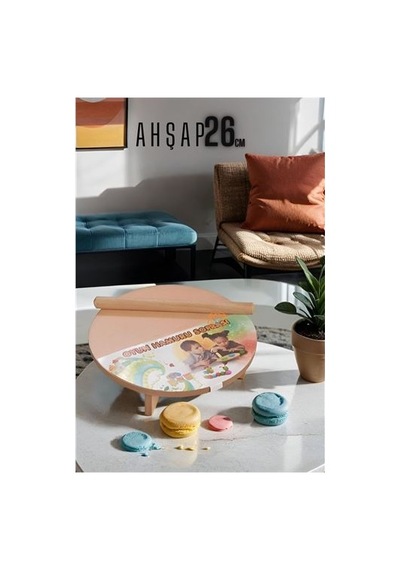 Çocuk 26 Cm Ahşap Hamur Açma Masası Mini Oklava İle Oyun Hamuru Tahtası714536 Ahşap Rengi