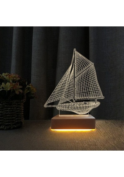 3D Led Gece Lambası Yelkenli Gemi Modeli Masa Lambası
