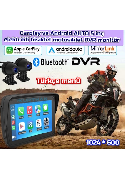 Motosiklet Carplay Ve Android Auto Dokunmatik 5 İnç Dvr Monitör