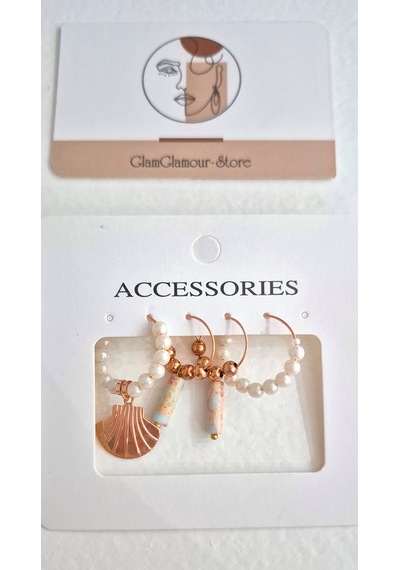 Rose Halka Varasit Taşlı Dörtlü Küpe Set Rose