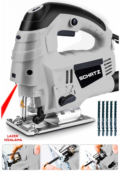 Schatz 800 W Lazerli Devir Ayarlı Dekupaj Testere Makinesi Gri + 5 Adet Testere Ucu