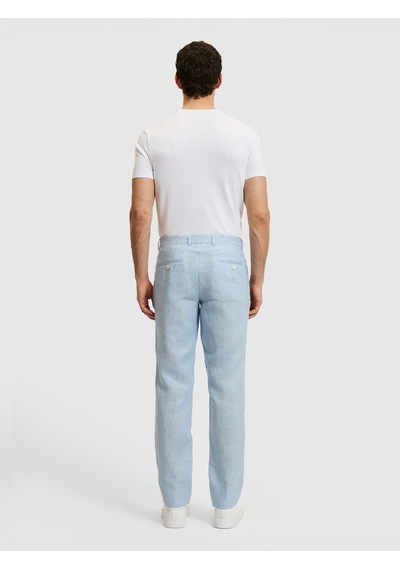 Cacharel Açık Mavi Slim Fit Beli Lastikli %100 Keten Pantolon Denim