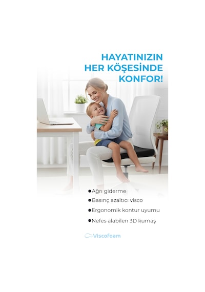 Viscofoam Kare Visco Ortopedik Oturma Minderi - Siyah