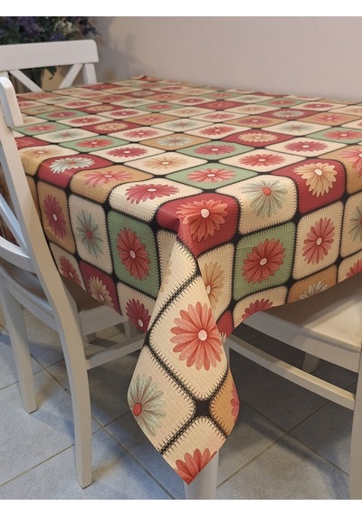 Elyaflı Pvc Muşamba - Desenli Silinebilir Masa Örtüsü Mavi Fnt1249 Kırmızı
